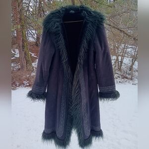 Penny Lane Faux Suede & Fur Black Coat